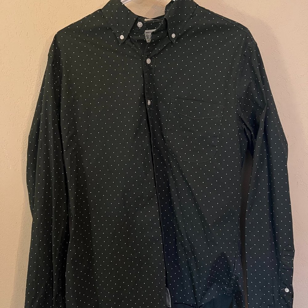 J-Crew Green + White Polka Dot Medium Button-Up